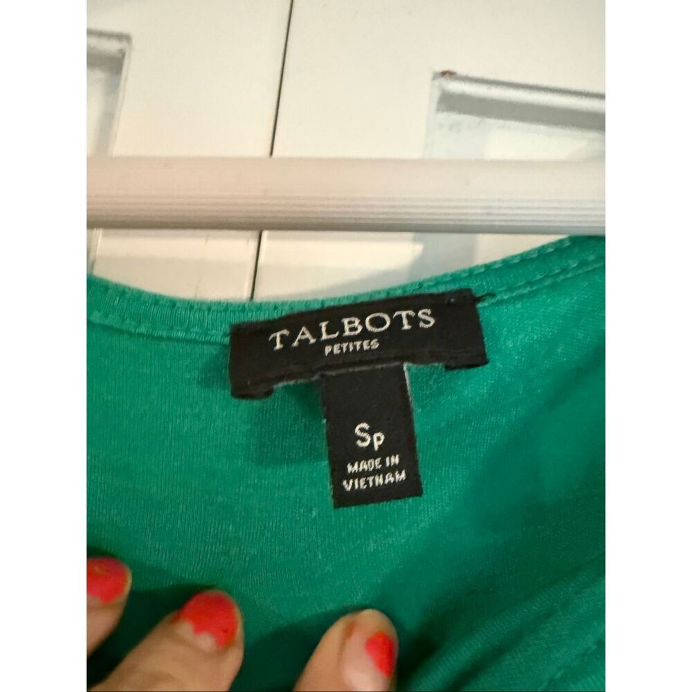 Talbots kelly green boatneck navy trim top size small petite - Picture 3 of 7